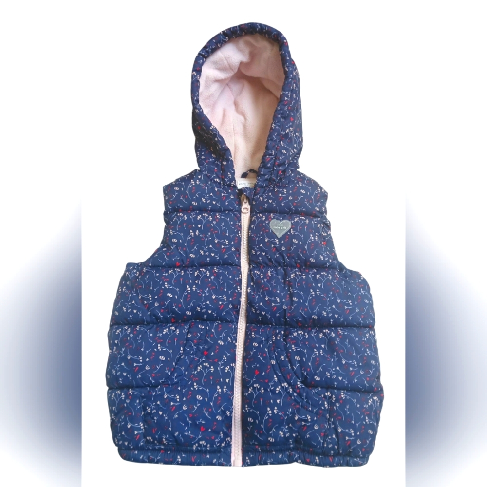 Zara Baby Girls Blue Hearts Hooded Puffer Vest- Size 3/4 Years
